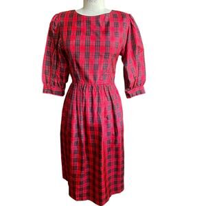 Vintage Lanz Originals Red Tartan Plaid Taffeta Party Dress Size 8